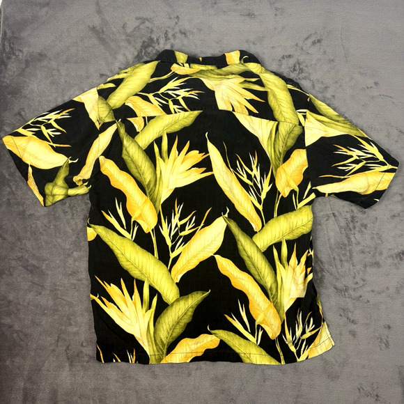 Tommy Bahama Mens XXL Floral 100% Silk Short Sleeve Hawaiian Shirt Black Yellow - Picture 4 of 7